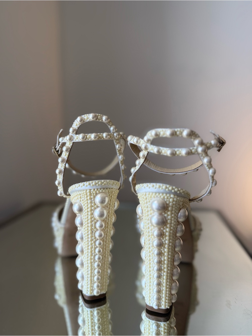New Jimmy Choo Sacaria 120 White Platform Sandals with All-Over Pearl 39.5 - Picture 16 of 16